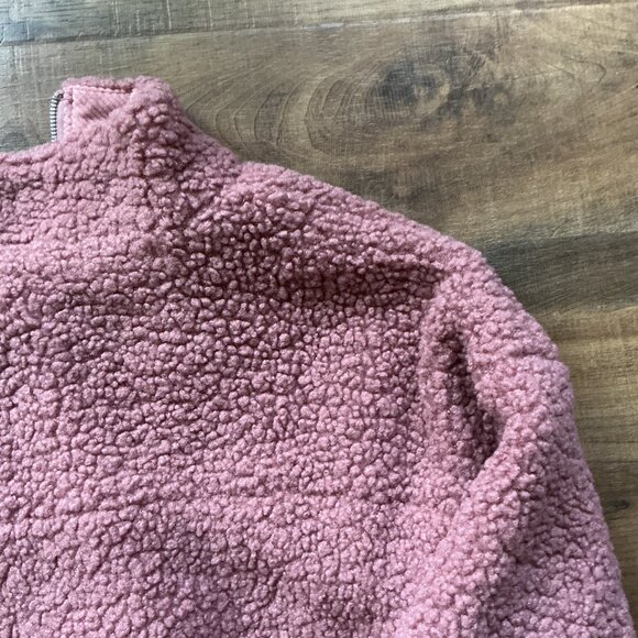 Plush Sherpa Zip-Up Jacket – Mauve Pink Teddy Fleece with Corduroy Pocket | Size - Picture 5 of 5